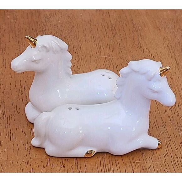 Unicorn White & Gold Salt and Pepper Shakers Set By Target Mystical Magic EUC - Picture 1 of 12